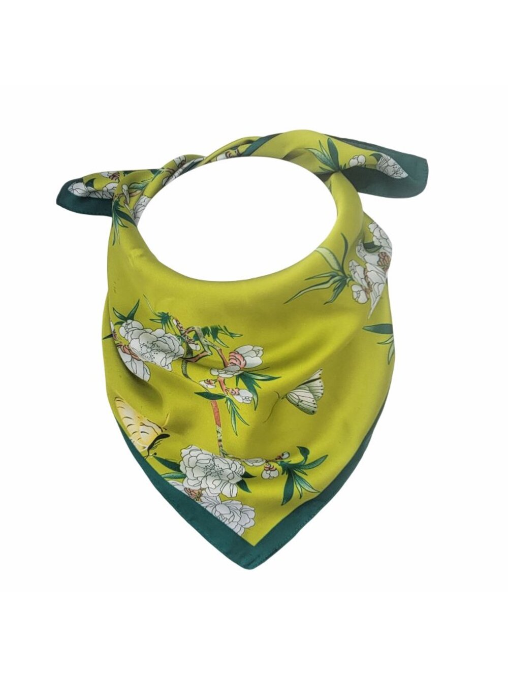 ⭐Luxury Elegant Bandana Silky Square Scarf Green FLOWER BUTTERFLY Versatile Soft